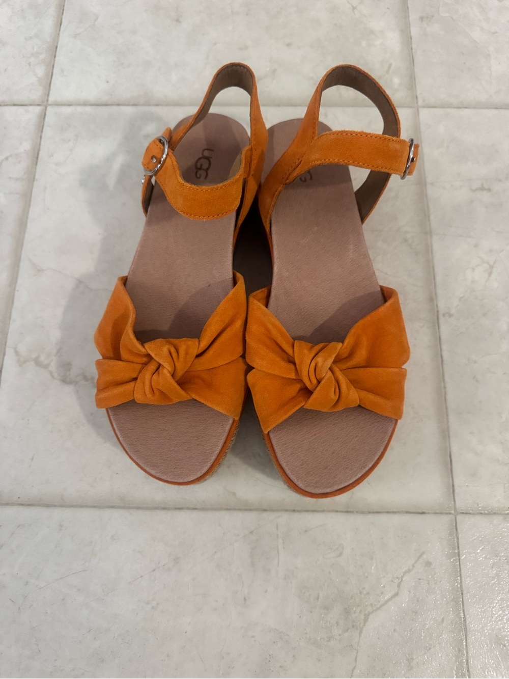 UGG Women's Orange Suede Knot Front Ankle Strap Sandals